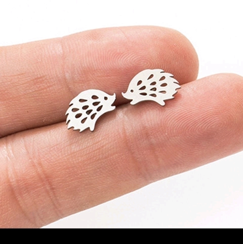 Earrings--18K Gold on Stainless Steel Hedgehog Posts - Picture 2 of 2
